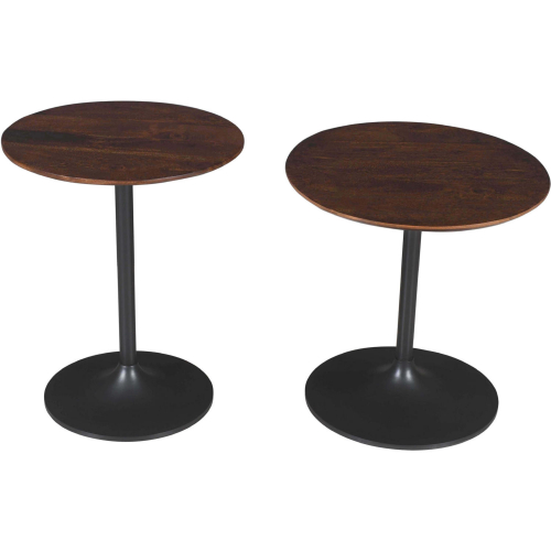 Remy Pedestal Accent End Table in Wood & Gunmetal Iron (Set of 2)